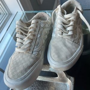 VANS Authentic Stackform platform Woven Check cream suede look Sneakers size 7.5